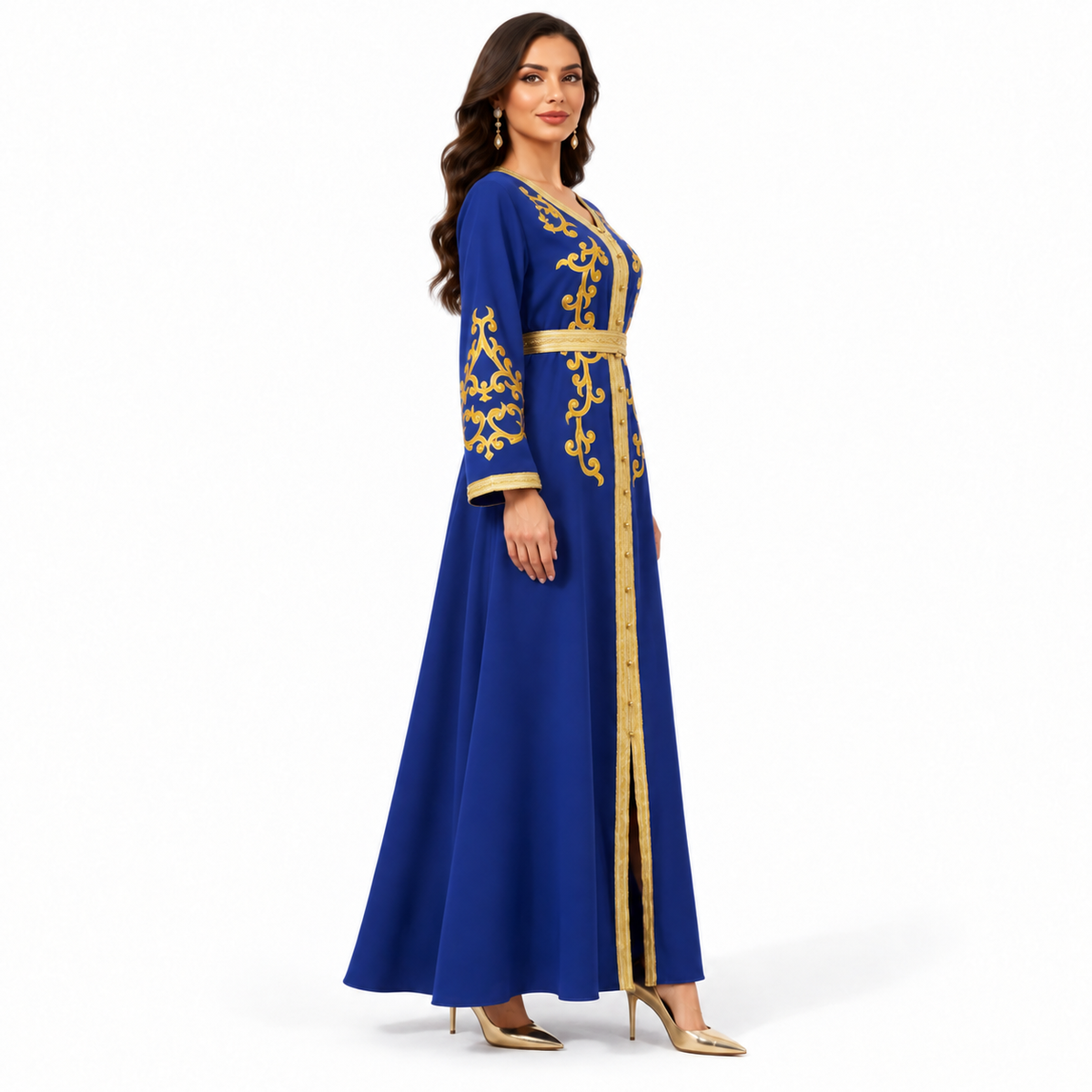 Royal Blue Gold Embroidered Luxury Kaftan-3