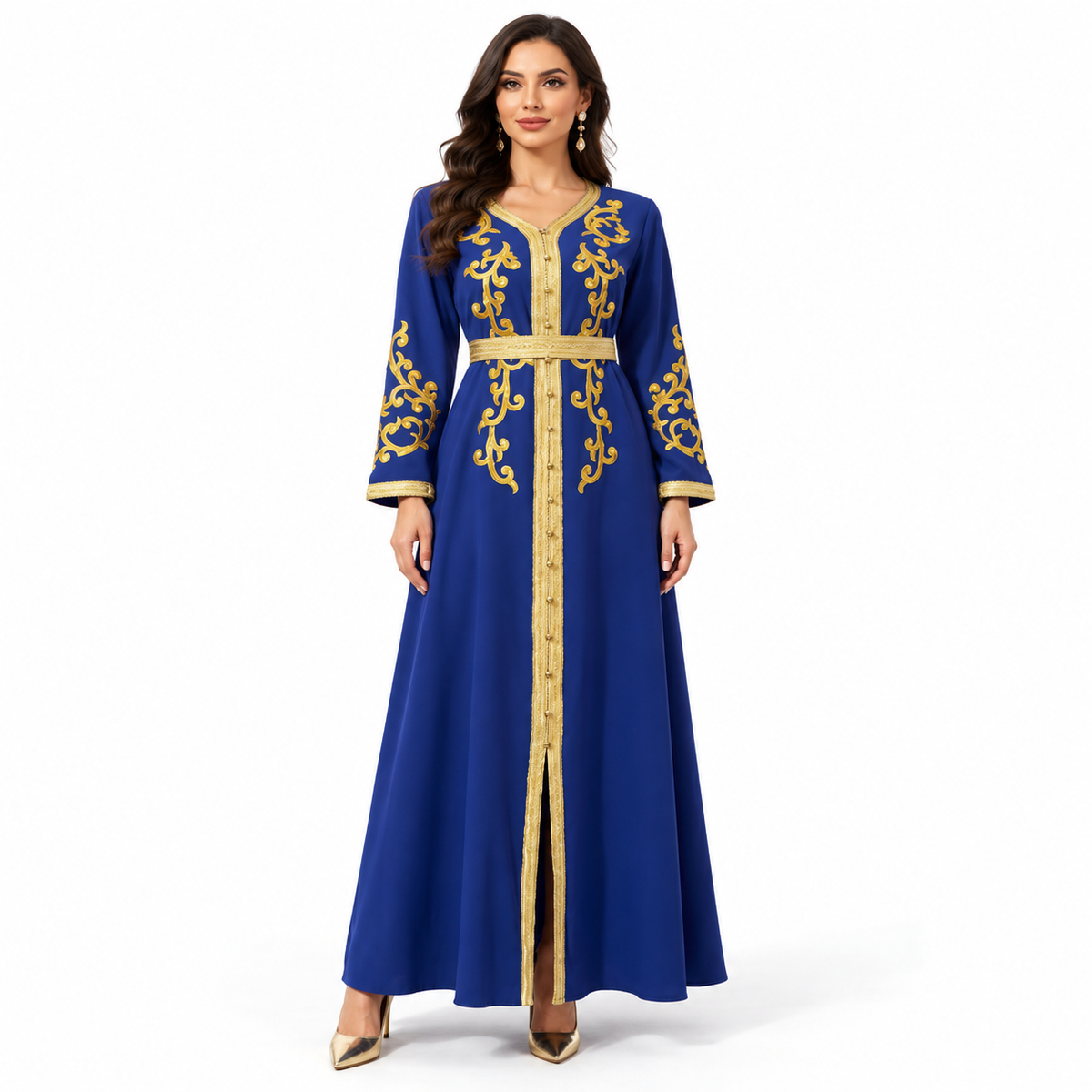 Royal Blue Gold Embroidered Luxury Kaftan-1