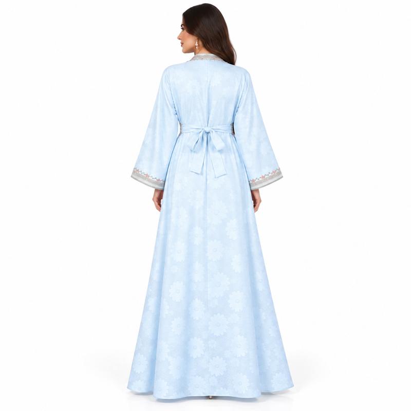 Sky Blue Embroidered Luxury Moroccan Kaftan-4