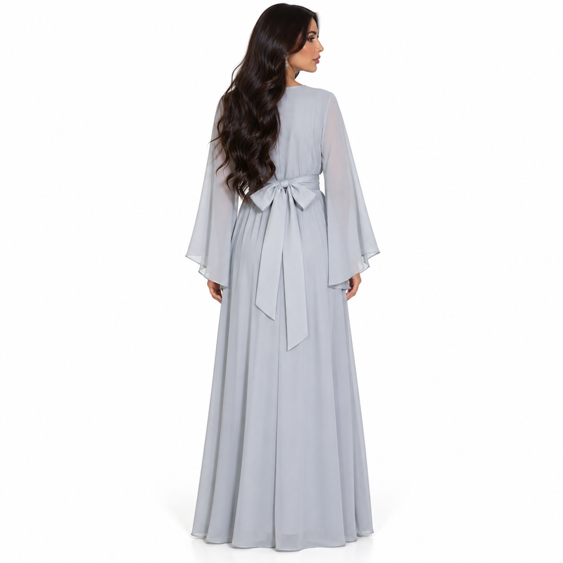 Grey Embellished Chiffon Luxury Kaftan Dress-4