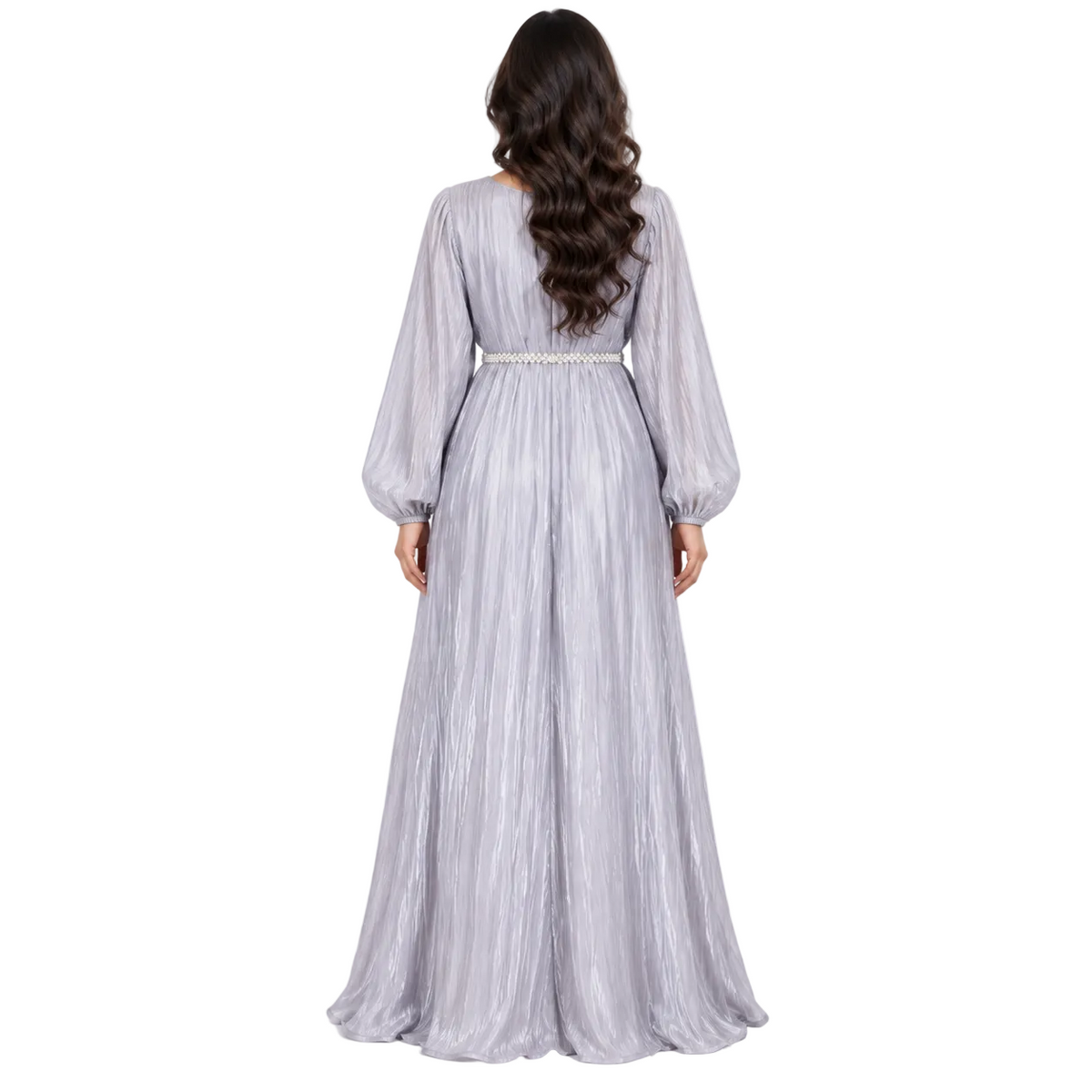 Light Grey Pearl Embellished Luxury Kaftan-4
