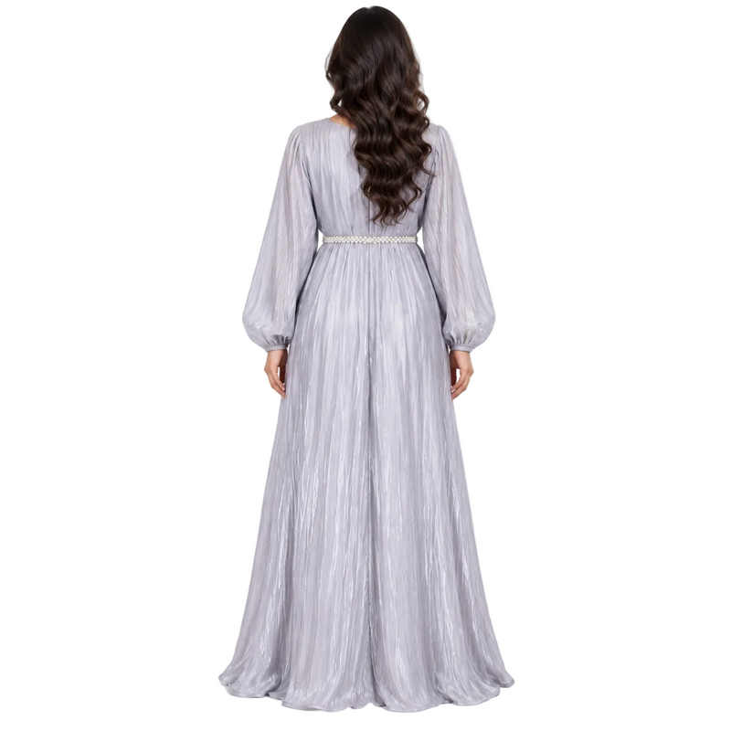 Light Grey Pearl Embellished Luxury Kaftan-4