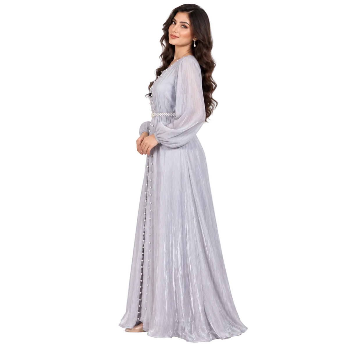 Light Grey Pearl Embellished Luxury Kaftan-2