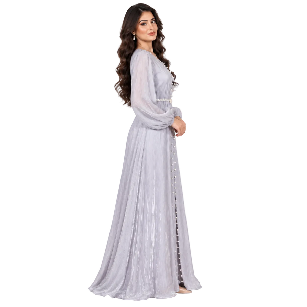 Light Grey Pearl Embellished Luxury Kaftan-3