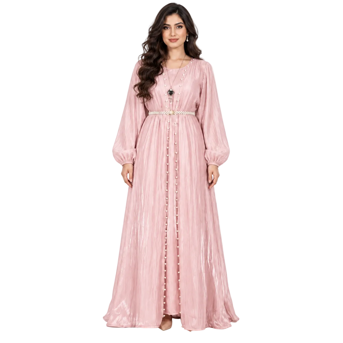 Blush Pink Pearl Embellished Luxury Kaftan-1