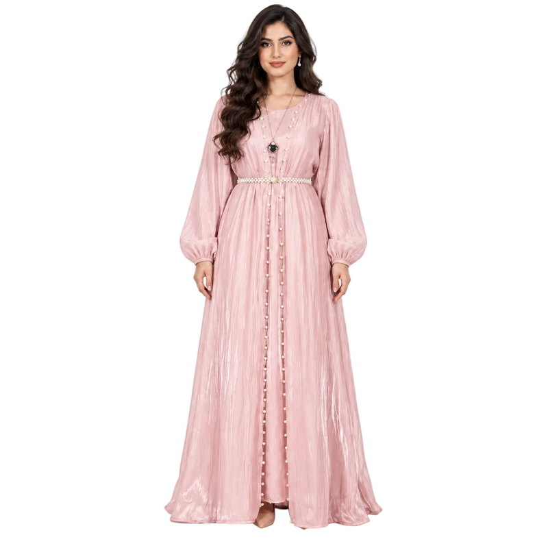Blush Pink Pearl Embellished Luxury Kaftan-1