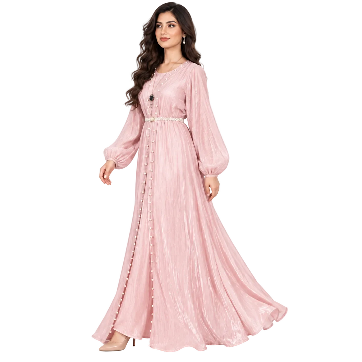 Blush Pink Pearl Embellished Luxury Kaftan-2