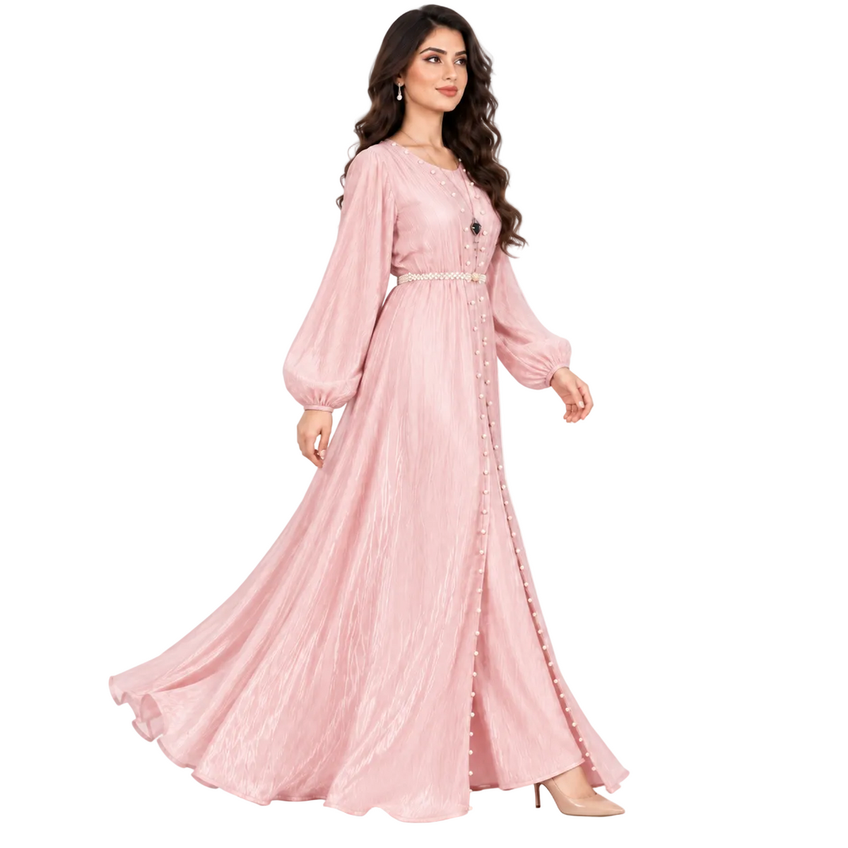 Blush Pink Pearl Embellished Luxury Kaftan-3