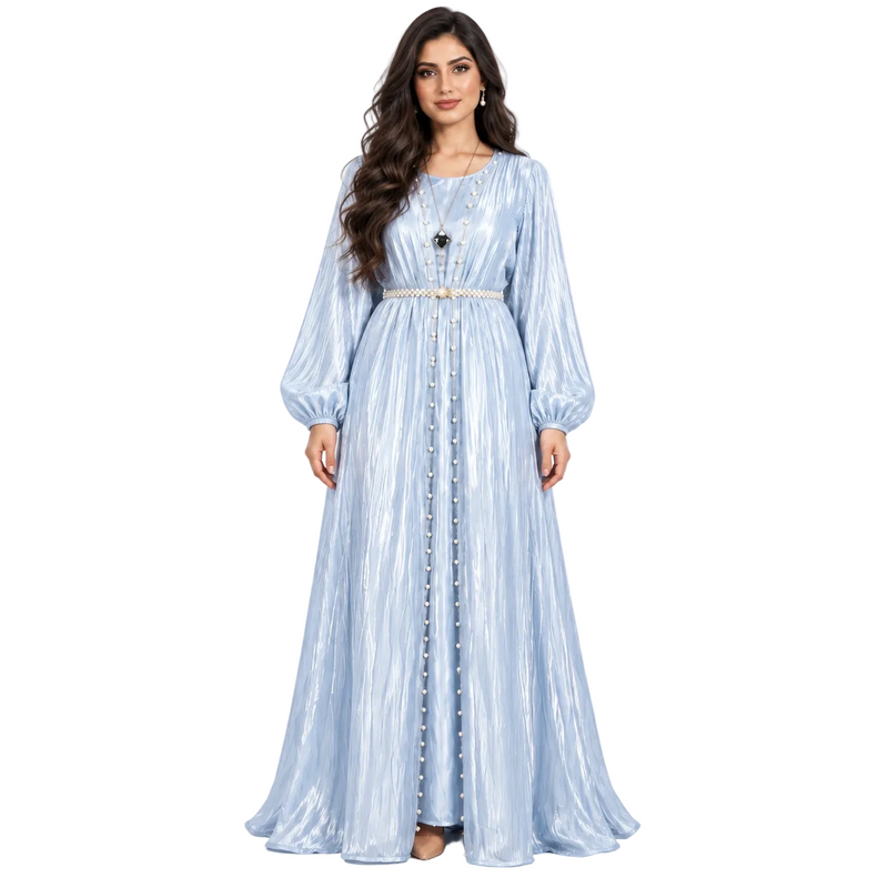 Icy Blue Pearl Embellished Luxury Kaftan-1