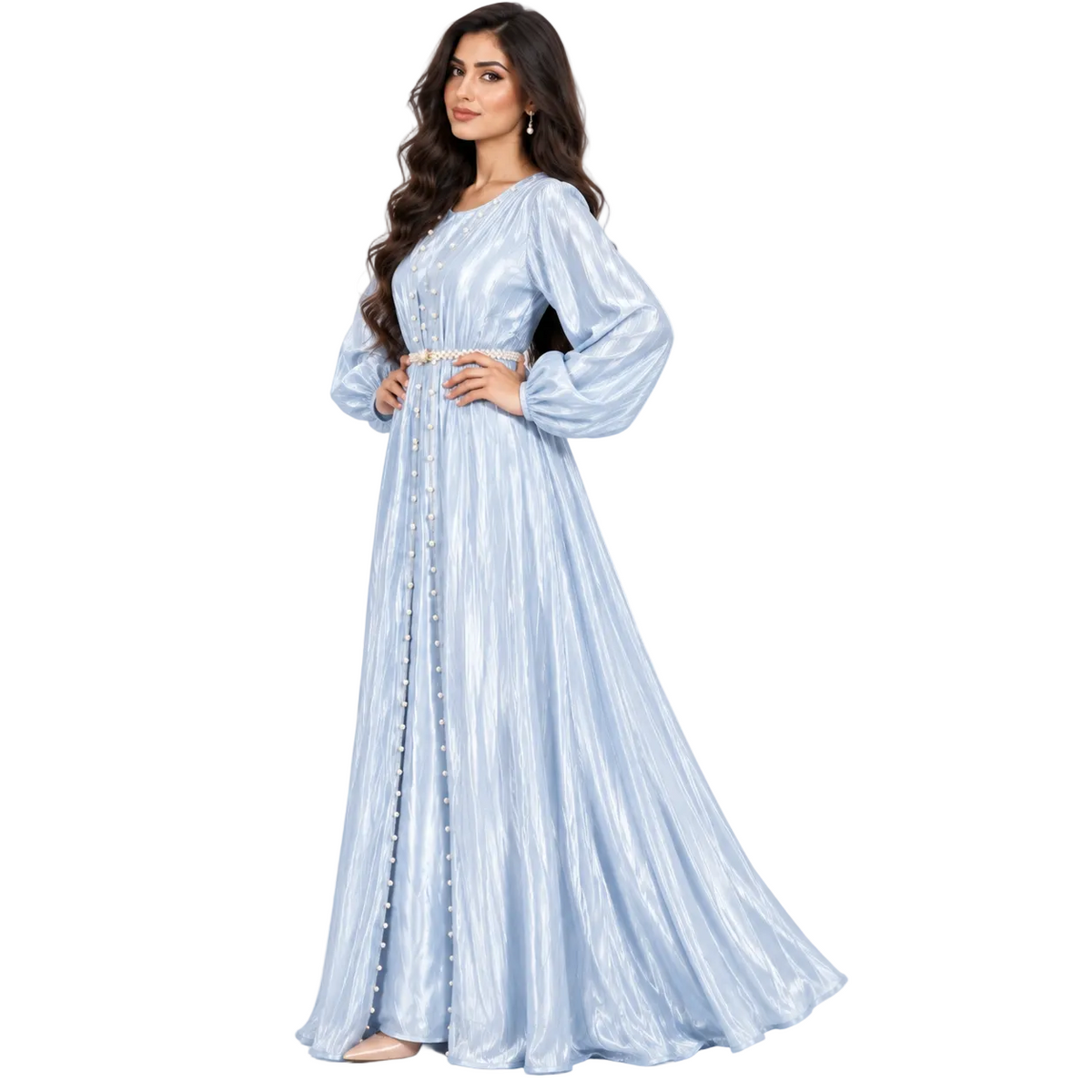 Icy Blue Pearl Embellished Luxury Kaftan-2