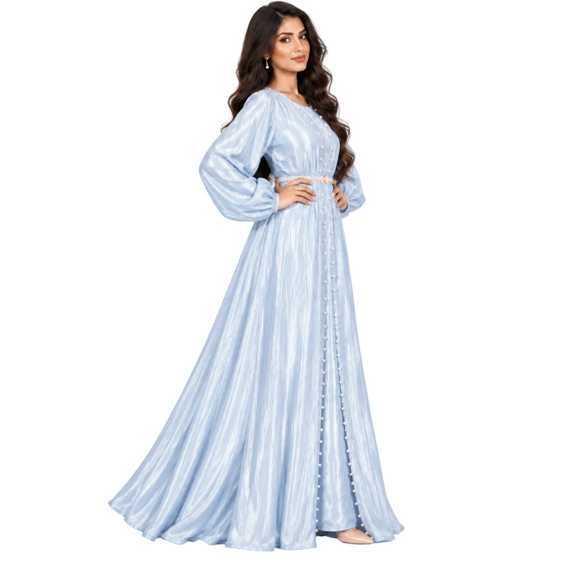 Icy Blue Pearl Embellished Luxury Kaftan-3