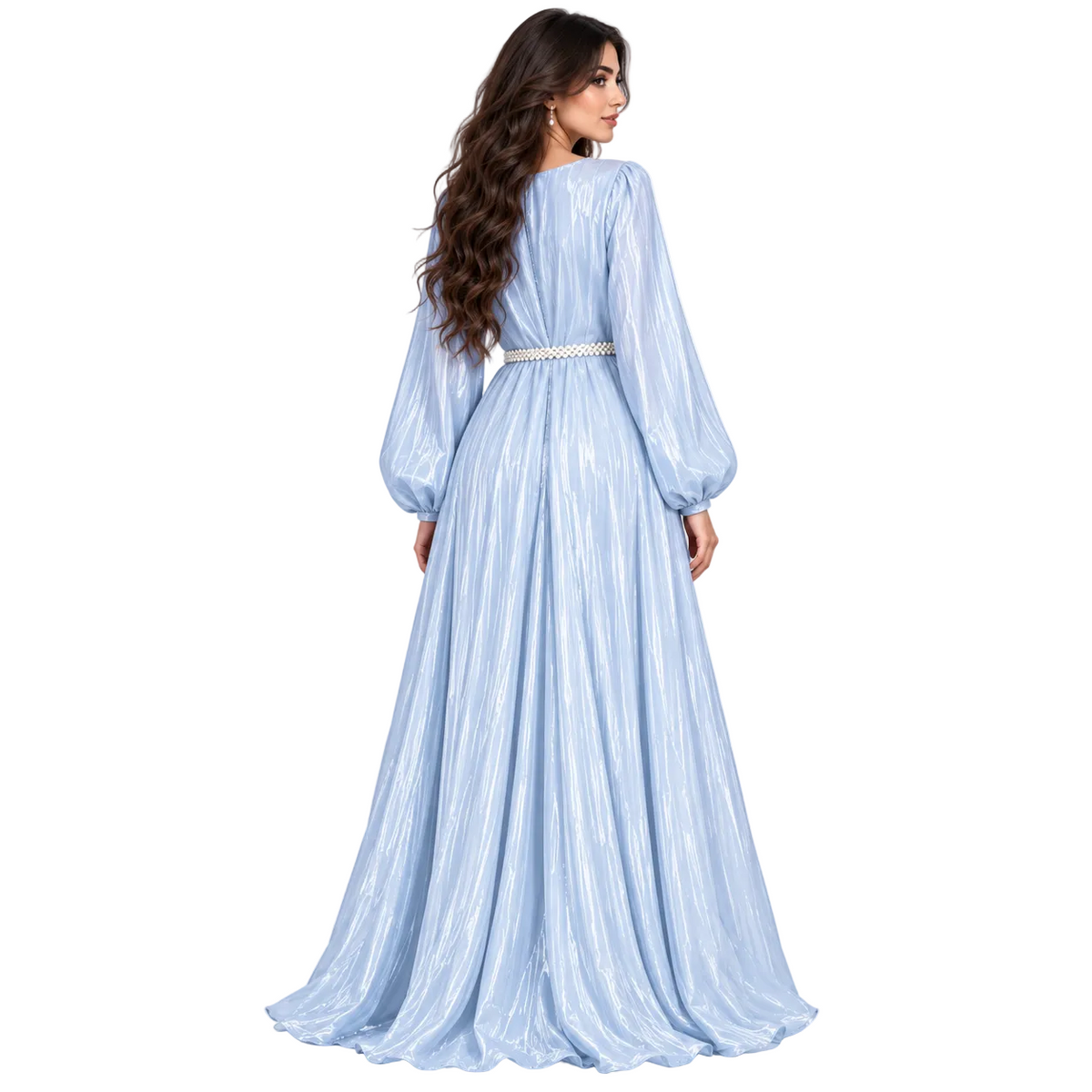 Icy Blue Pearl Embellished Luxury Kaftan-4