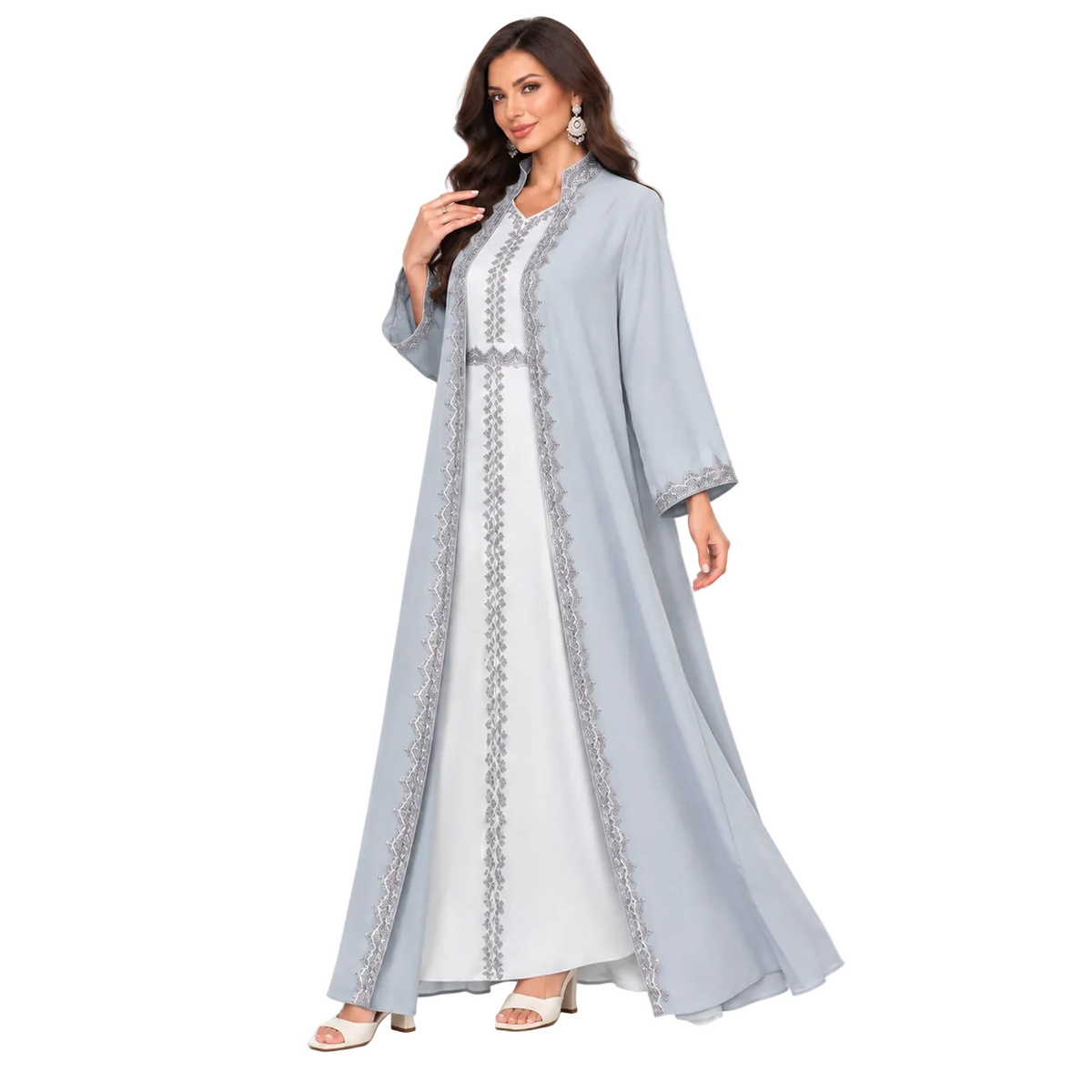 Grey Blue Embroidered Luxury Women’s Kaftan-2