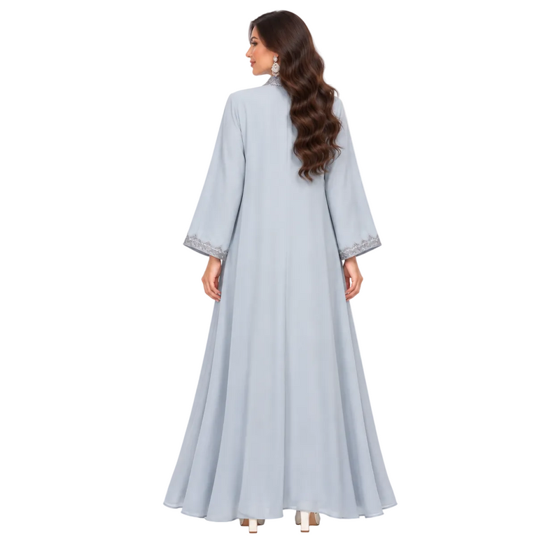 Grey Blue Embroidered Luxury Women’s Kaftan-4