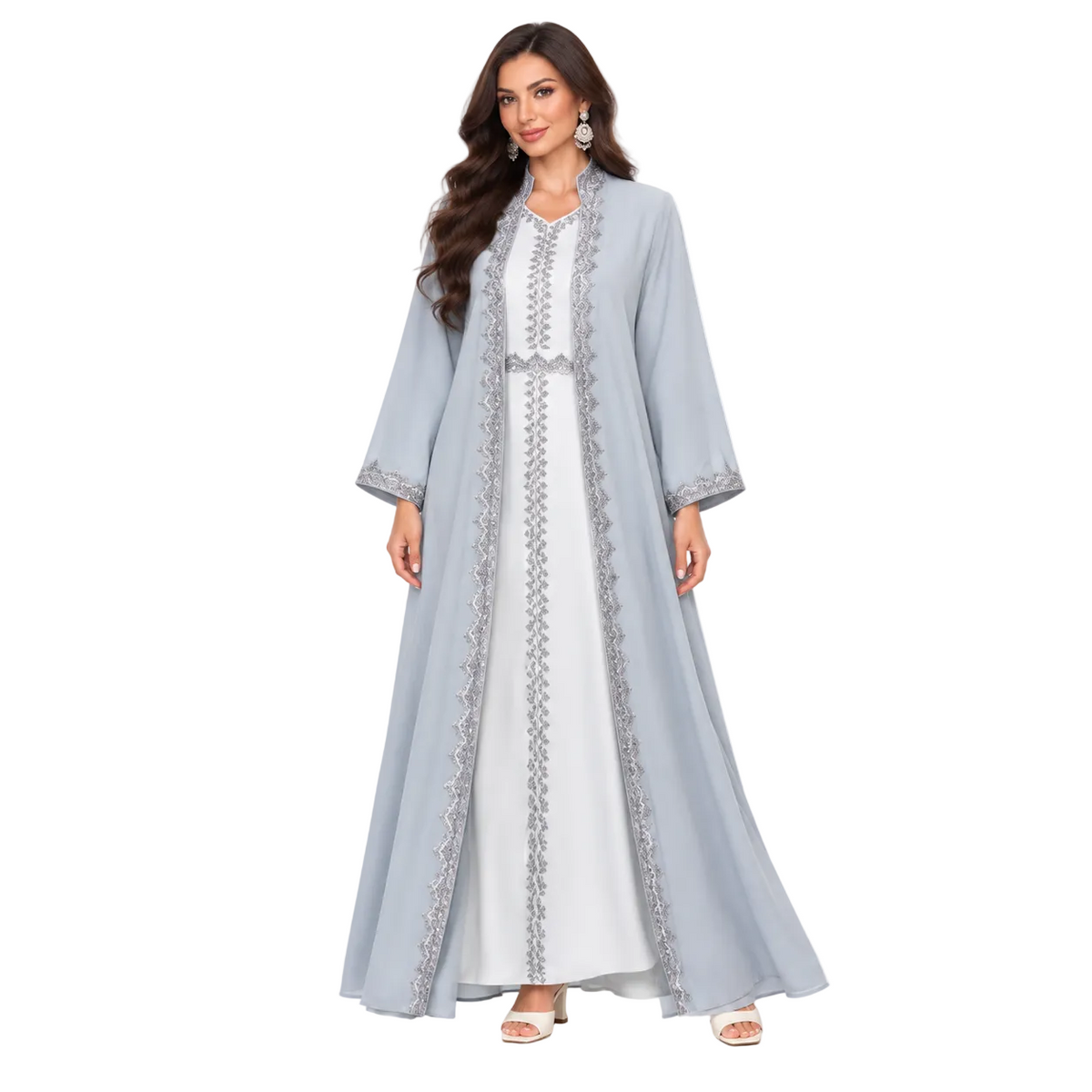 Grey Blue Embroidered Luxury Women’s Kaftan-1
