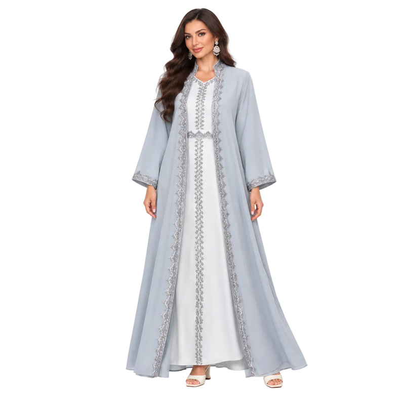 Grey Blue Embroidered Luxury Women’s Kaftan-1