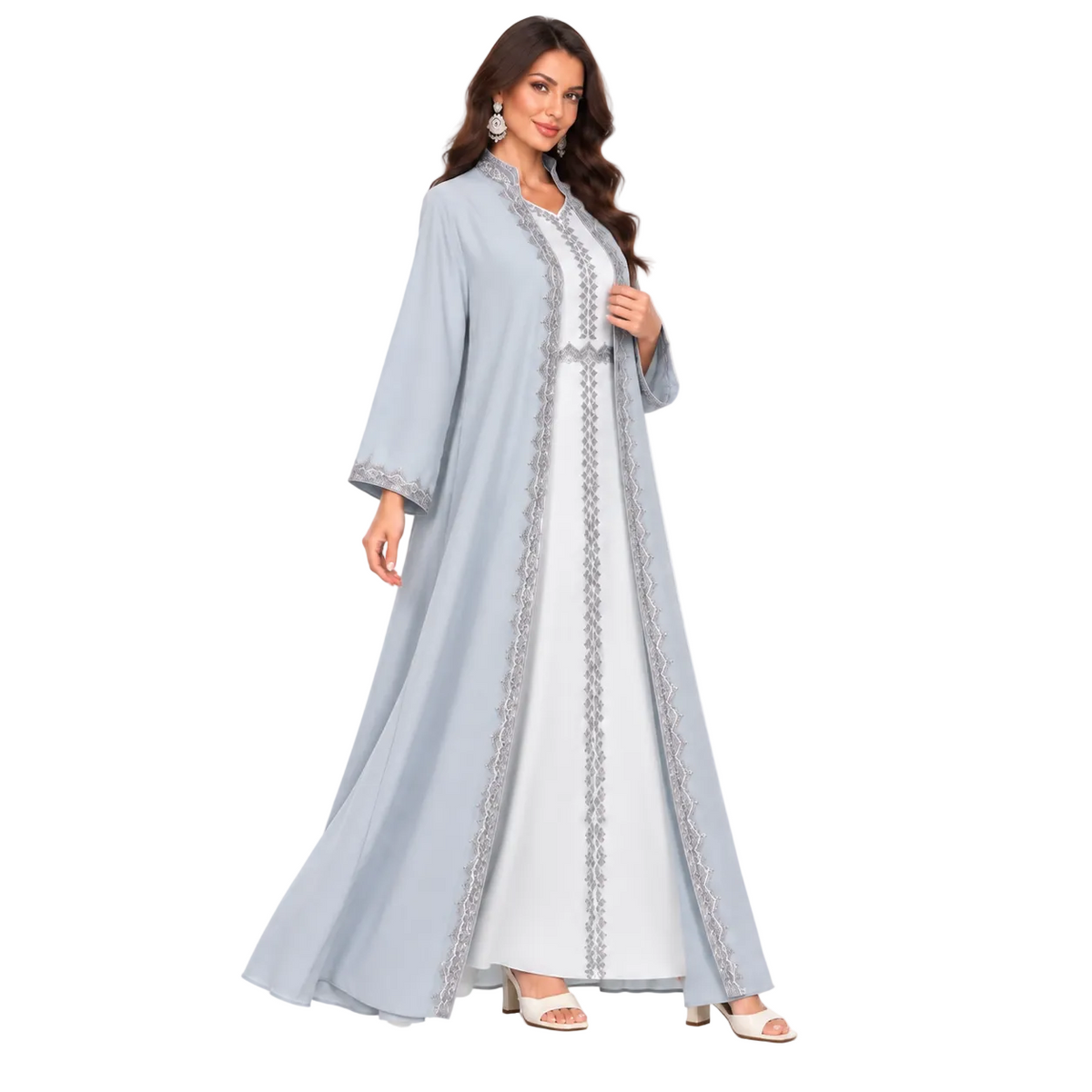 Grey Blue Embroidered Luxury Women’s Kaftan-3