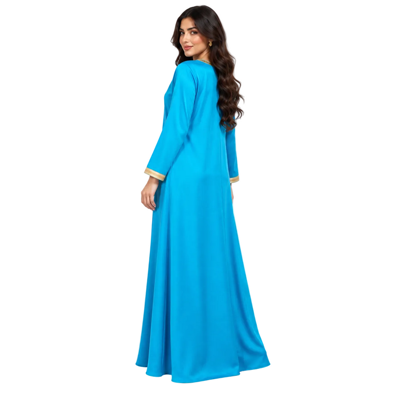 Turquoise Gold Embroidered Moroccan Luxury Kaftan-4