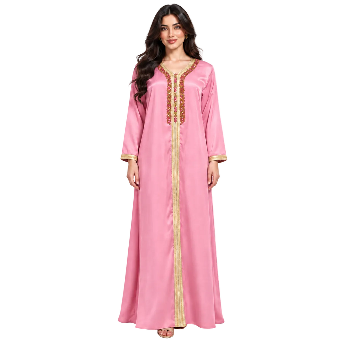 Pink Gold Embroidered Moroccan Luxury Kaftan-1