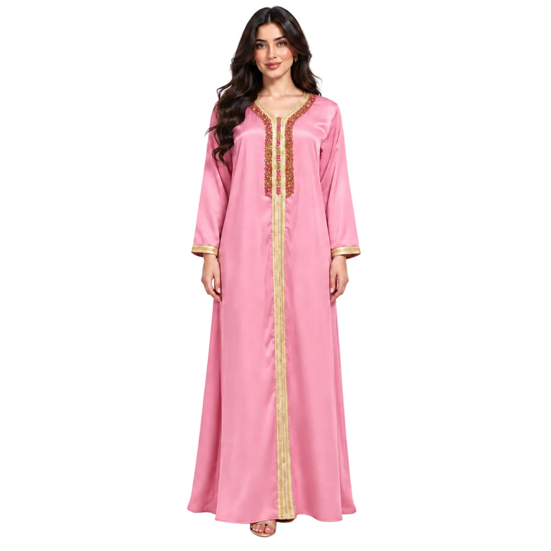 Pink Gold Embroidered Moroccan Luxury Kaftan-1