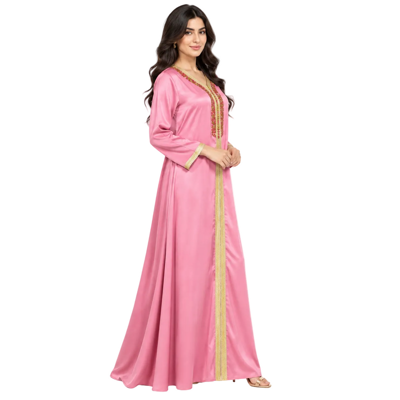 Pink Gold Embroidered Moroccan Luxury Kaftan-3