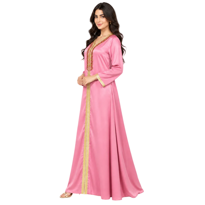 Pink Gold Embroidered Moroccan Luxury Kaftan-2