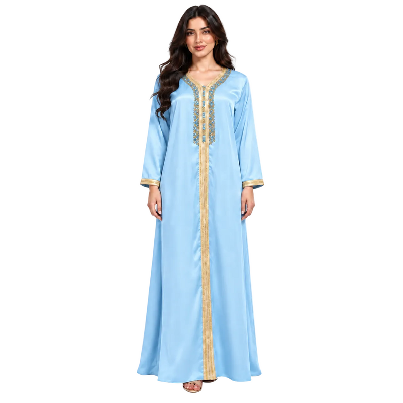 Light Blue Embroidered Moroccan Luxury Kaftan-1