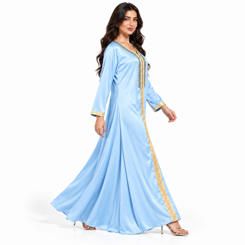 Light Blue Embroidered Moroccan Luxury Kaftan-3