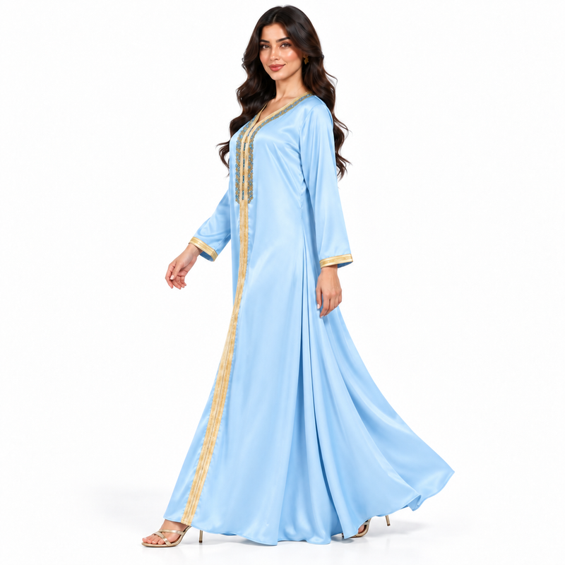 Light Blue Embroidered Moroccan Luxury Kaftan-2