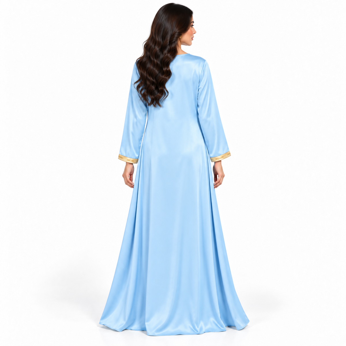 Light Blue Embroidered Moroccan Luxury Kaftan-4