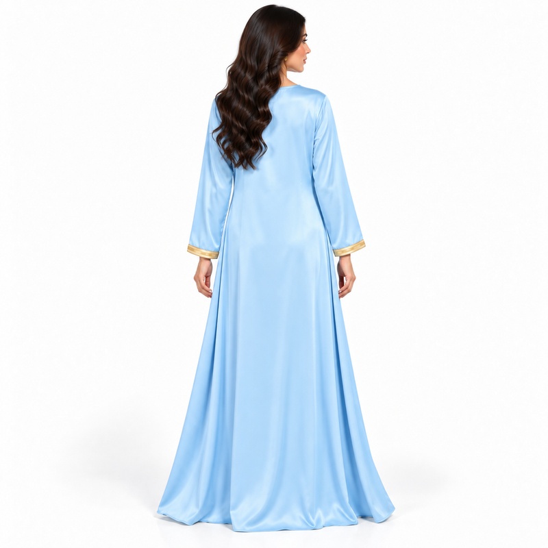 Light Blue Embroidered Moroccan Luxury Kaftan-4