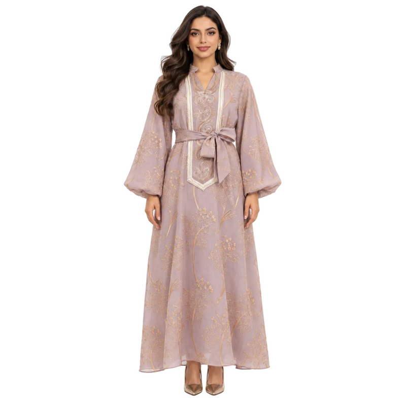 Pink Gold Embroidered Elegant Luxury Kaftan-1