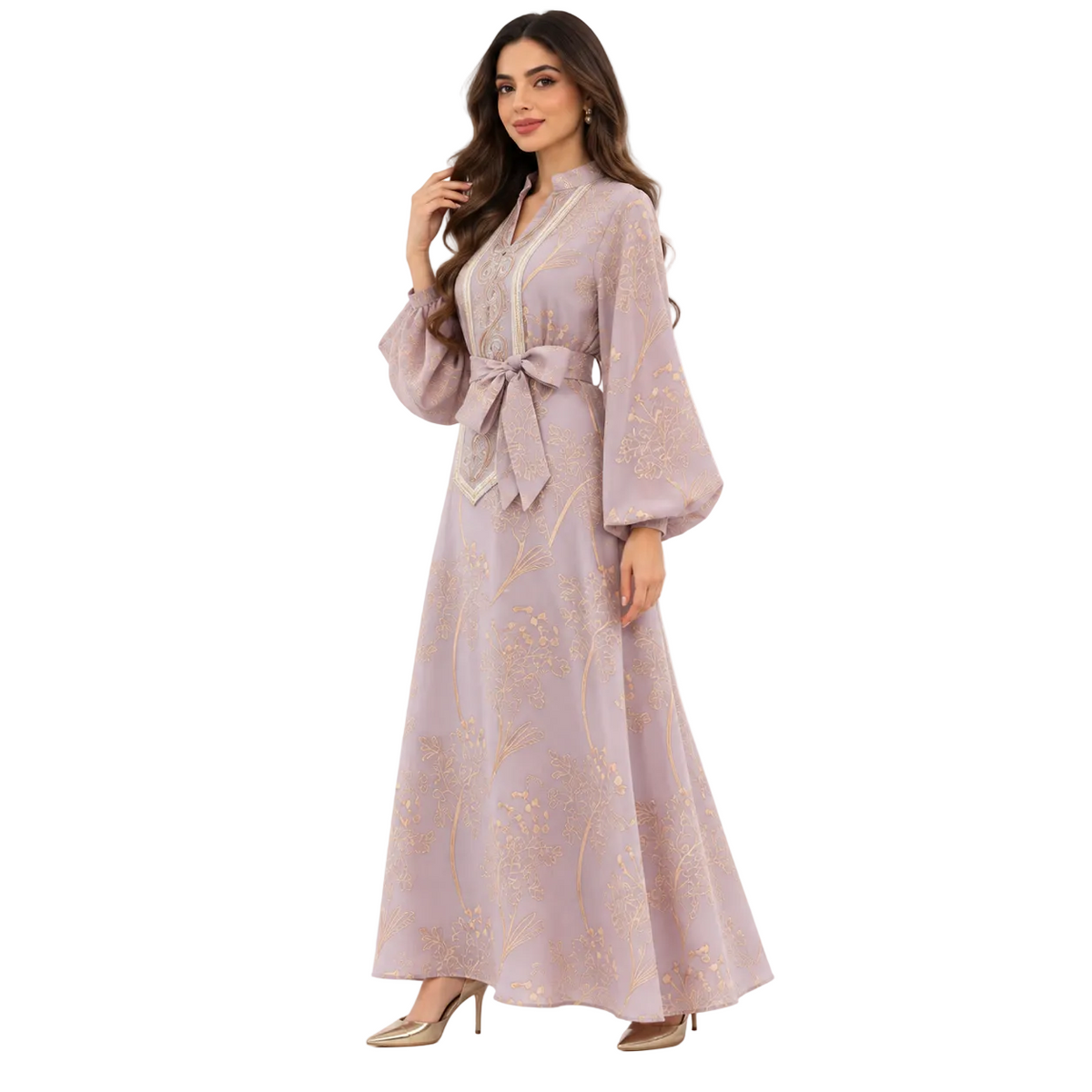Pink Gold Embroidered Elegant Luxury Kaftan-3