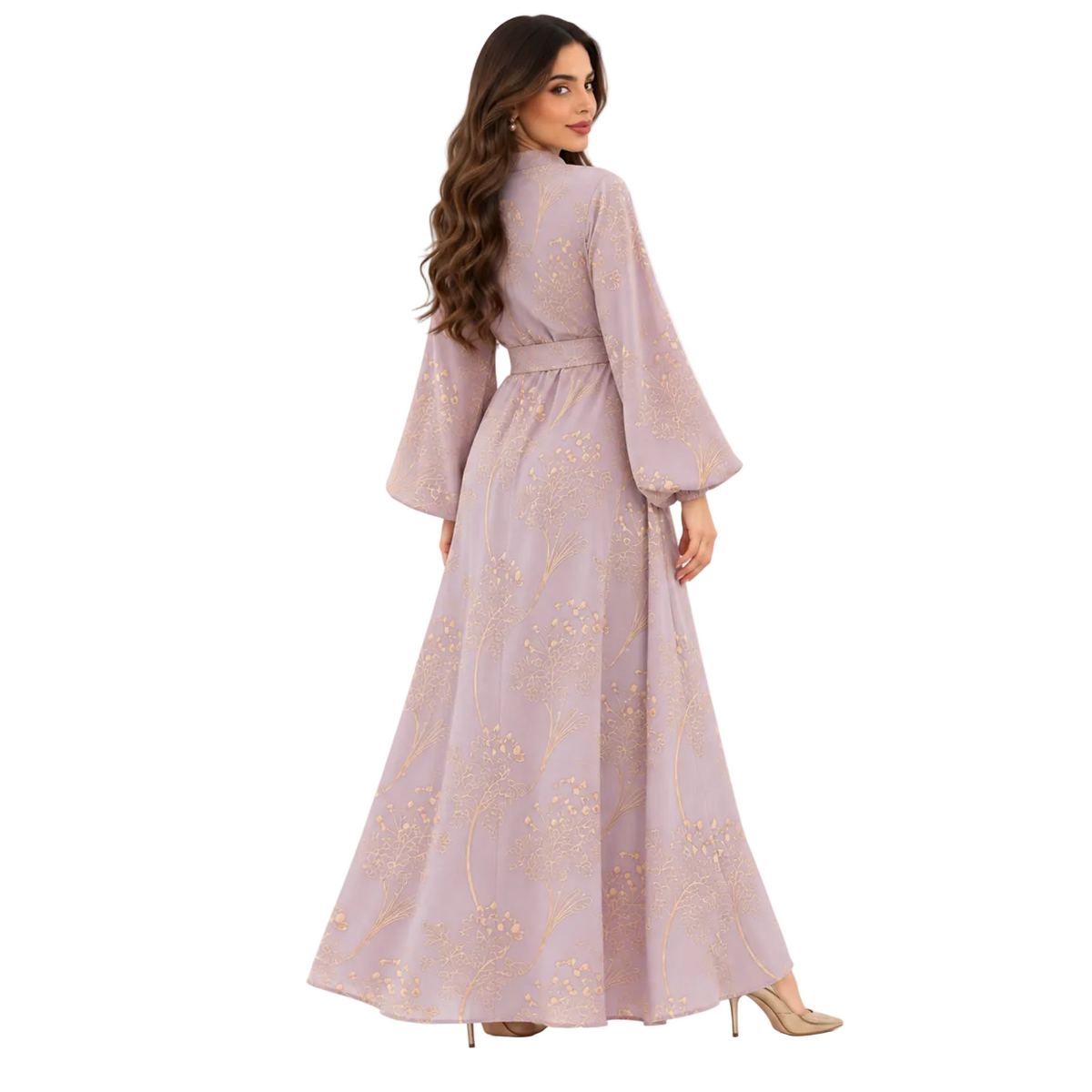Pink Gold Embroidered Elegant Luxury Kaftan-4