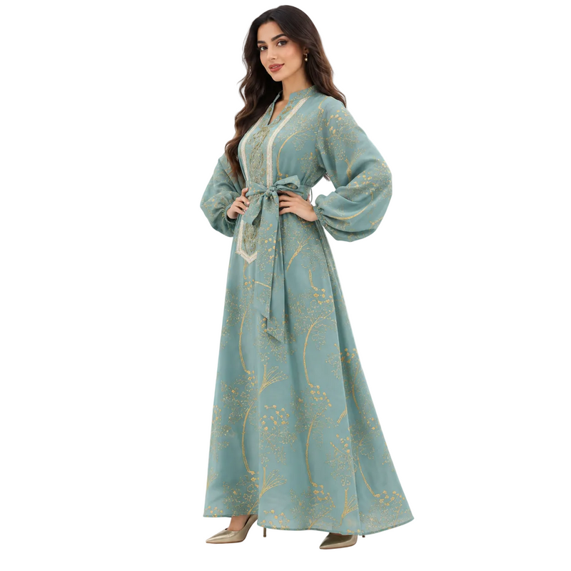 Green Gold Embroidered Elegant Luxury Kaftan-2