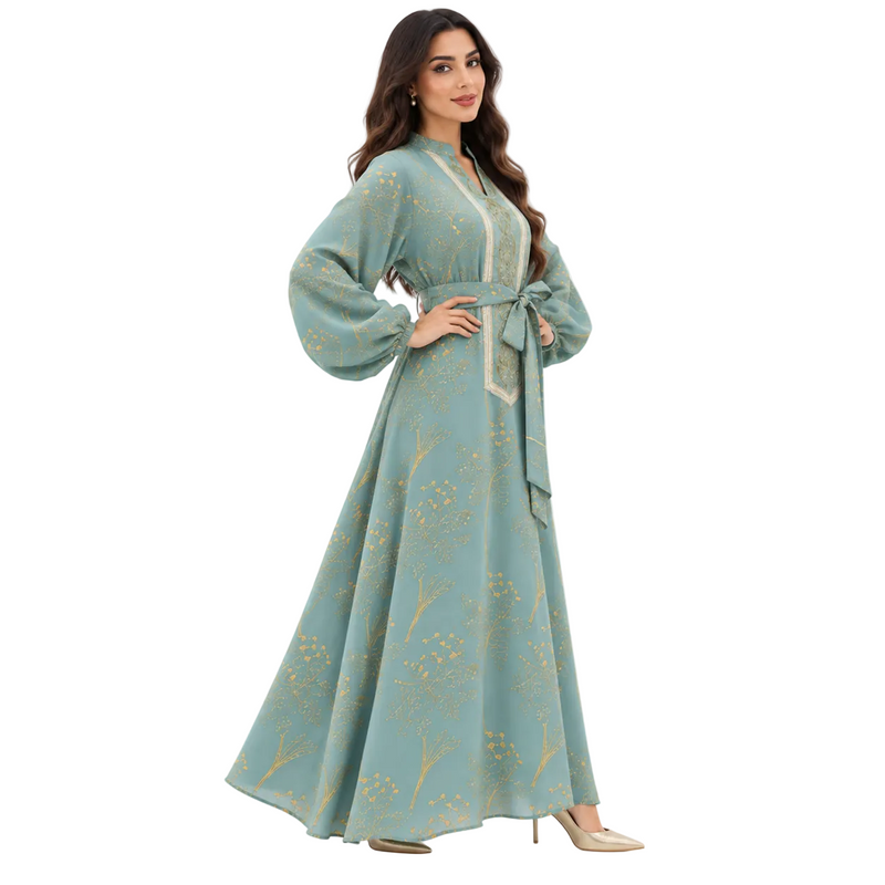 Green Gold Embroidered Elegant Luxury Kaftan-3