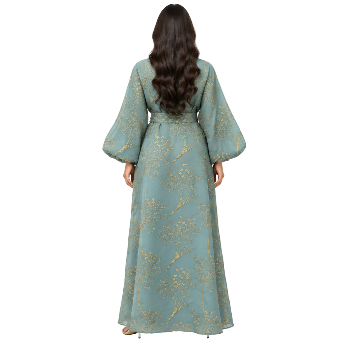 Green Gold Embroidered Elegant Luxury Kaftan-4