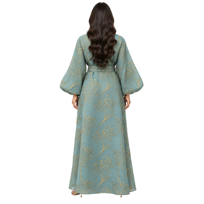 Green Gold Embroidered Elegant Luxury Kaftan-4