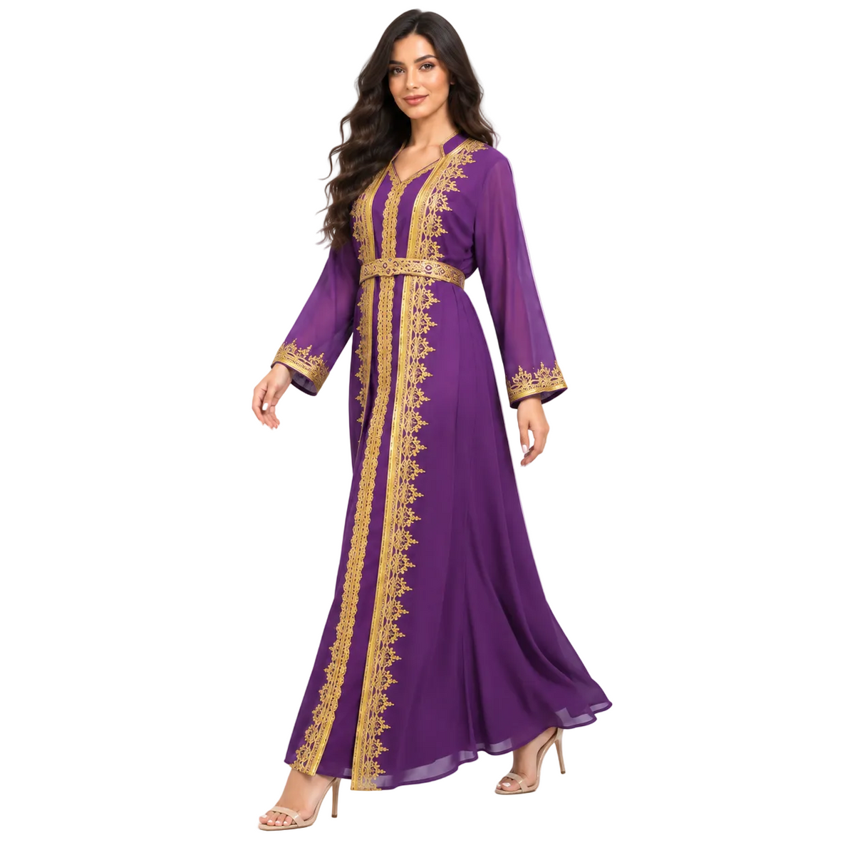 Royal Purple Gold Embroidered Moroccan Kaftan-2