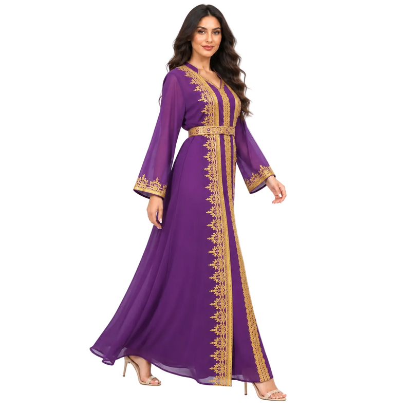 Royal Purple Gold Embroidered Moroccan Kaftan-3