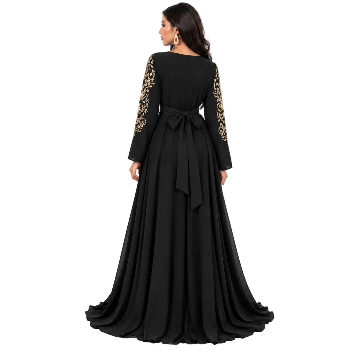 Black Gold Embroidered Bow Back Kaftan-4