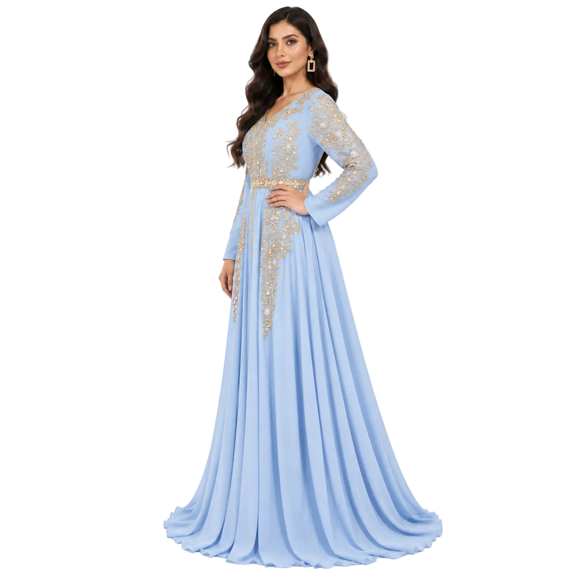 Sky Blue Gold Embroidered Luxury Kaftan-3