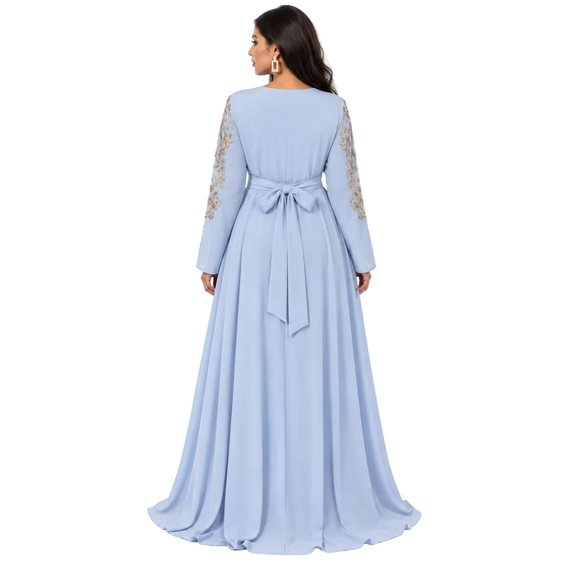 Sky Blue Gold Embroidered Luxury Kaftan-4