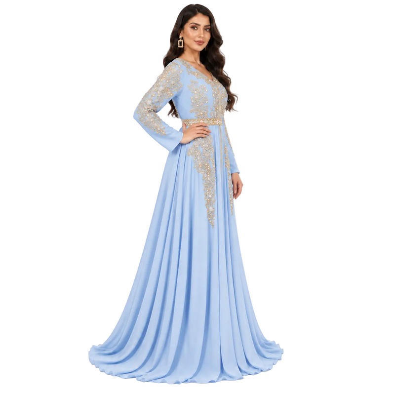 Sky Blue Gold Embroidered Luxury Kaftan-2