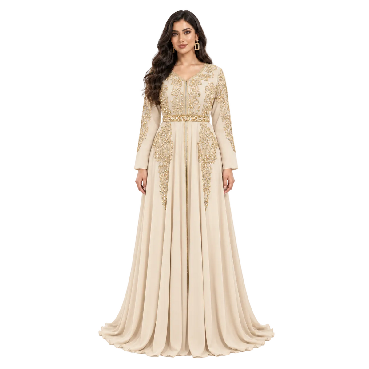 Champagne Gold Embroidered Moroccan Luxury Kaftan-1