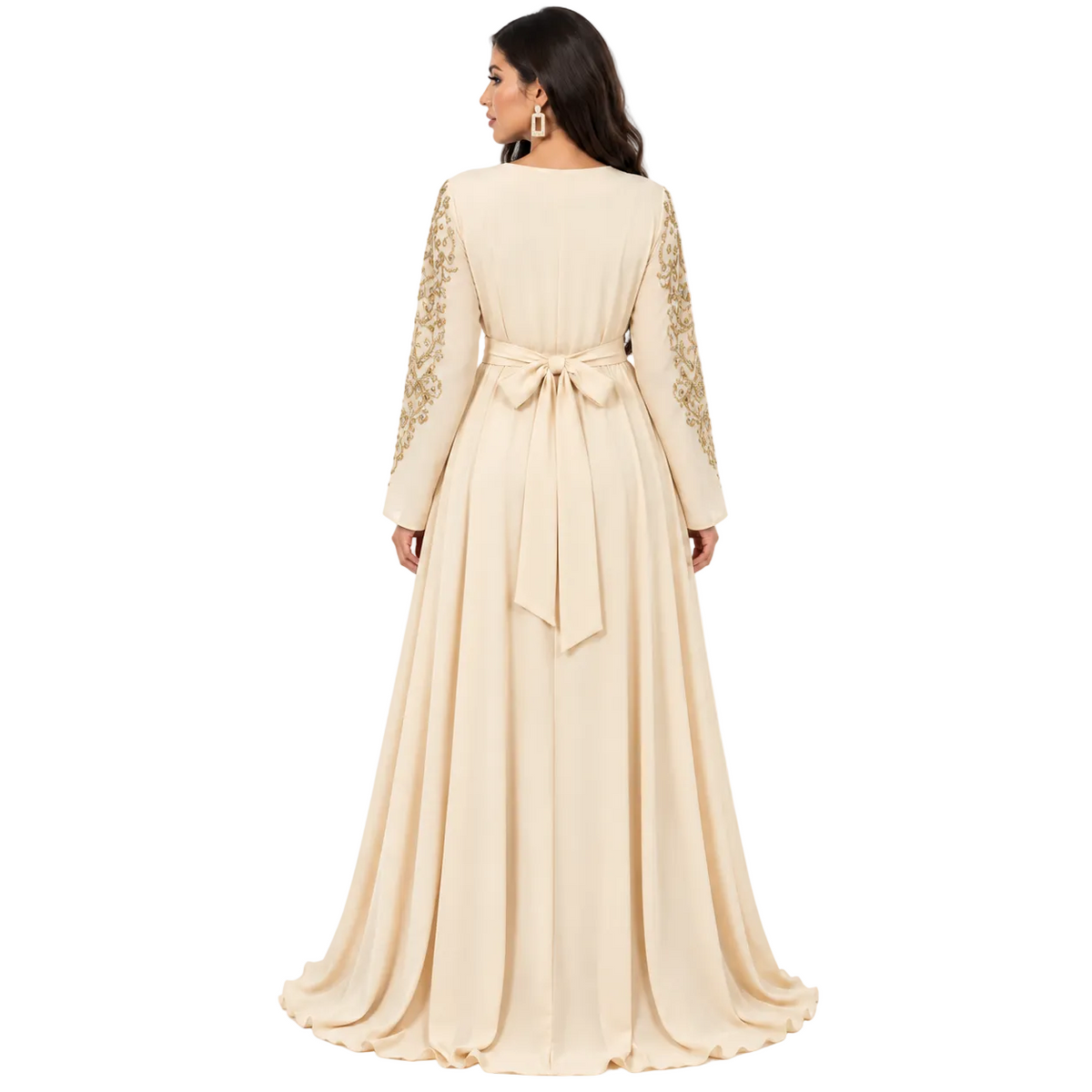 Champagne Gold Embroidered Moroccan Luxury Kaftan-4