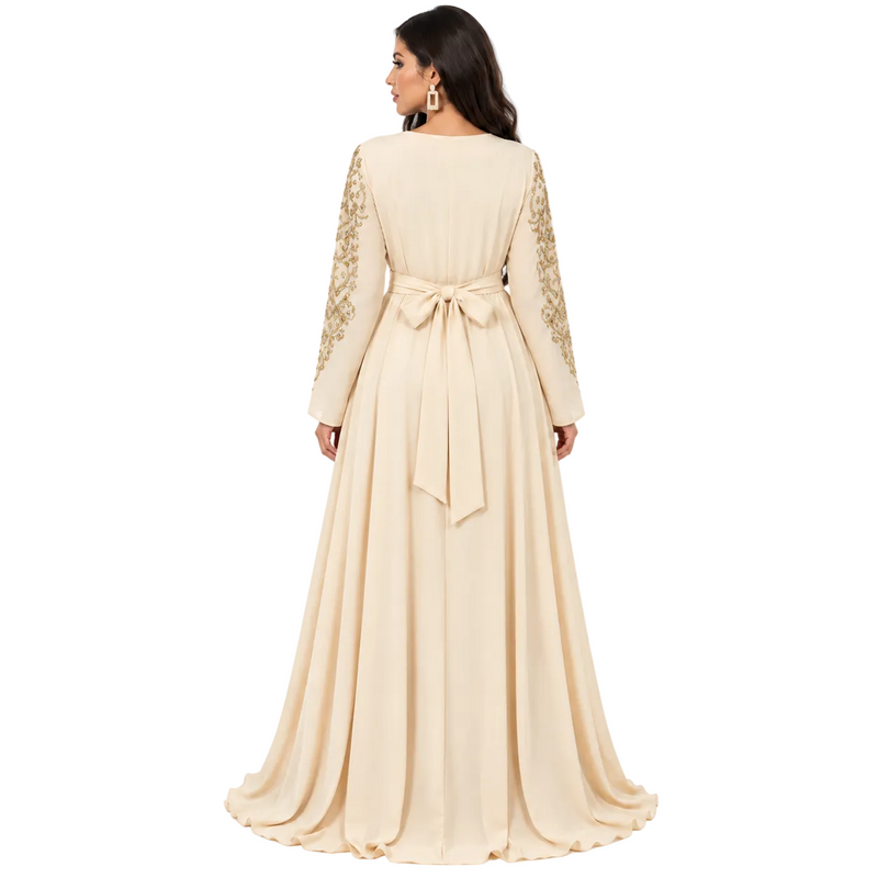 Champagne Gold Embroidered Moroccan Luxury Kaftan-4