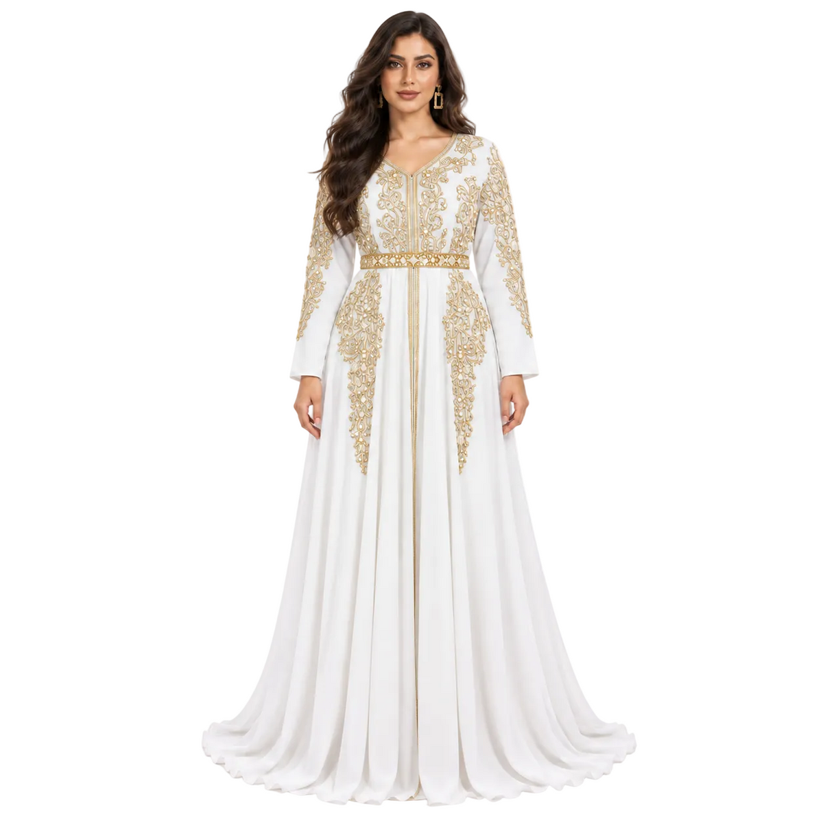 White Gold Embroidered Moroccan Luxury Kaftan-1
