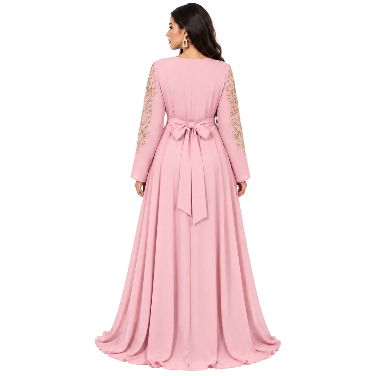 Pink Gold Embroidered Bow Back Kaftan-4