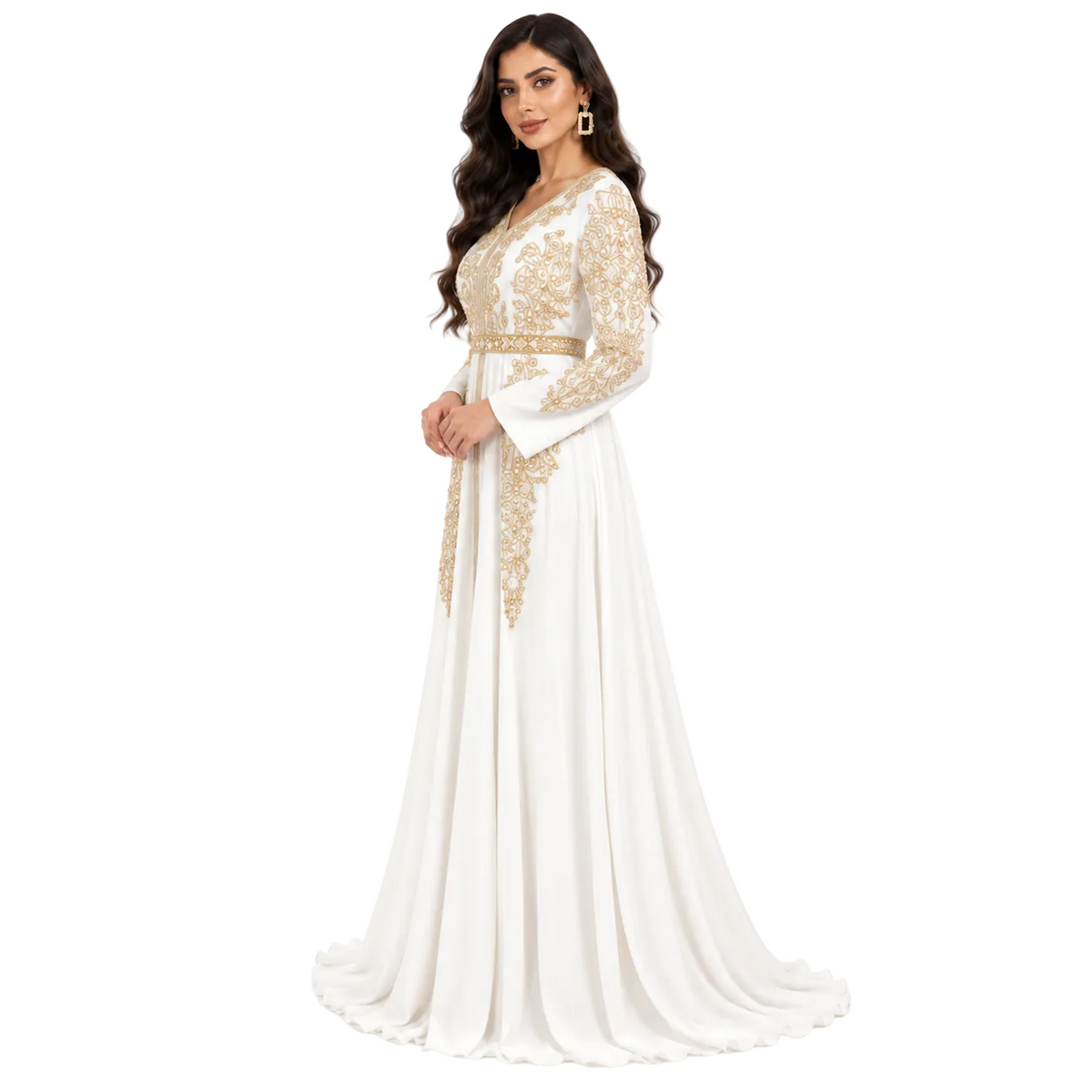 White Gold Embroidered Moroccan Luxury Kaftan-3